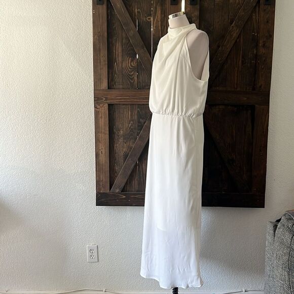 Prettygarden New Satin Elegant Sleeveless Mock Neck Cocktail Party Maxi Dress - Picture 5 of 13